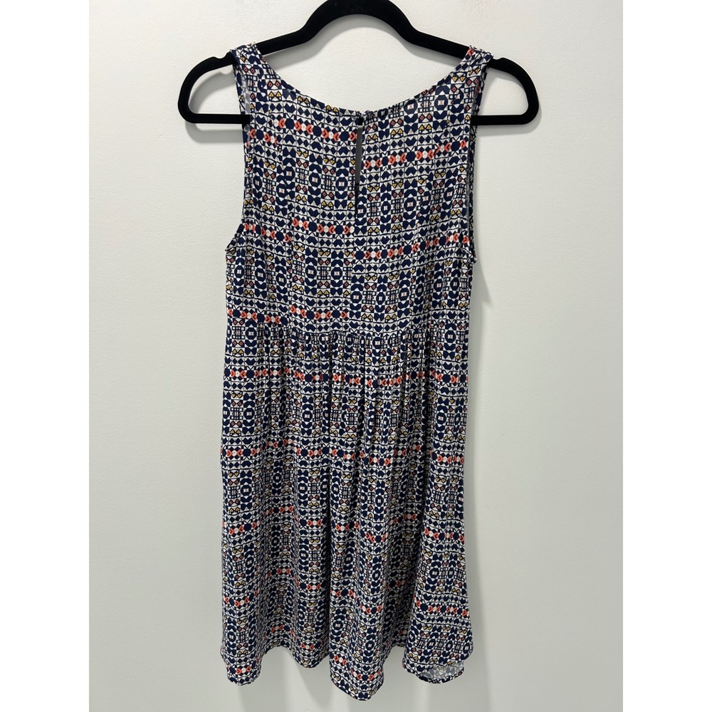 HM Sleeveless Geometric Tribal Print Shift Mini Dress Navy Orange Size 6 - Picture 9 of 9